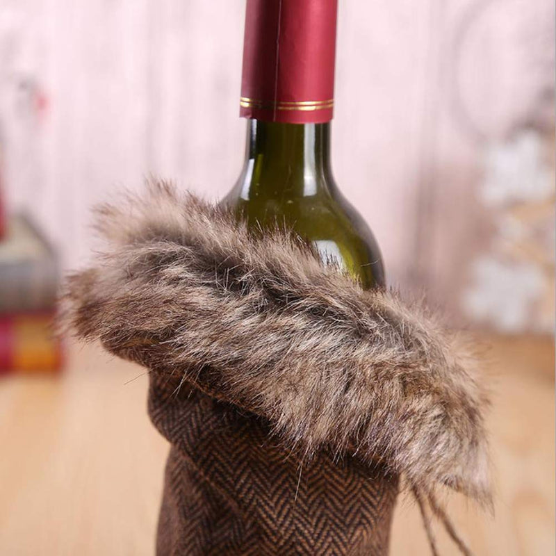 2pcs Christmas Sweater Wine Bottle Cover, Collar & Button Coat Design Wine Bottle Sweater,Newest Wine Bottle Clothes Set for Xmas Wedding Party Decoration - PawsPlanet Australia