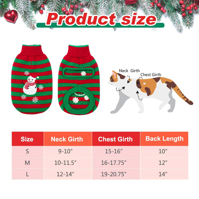 [Australia] - KOOLTAIL Cat Christmas Sweater - Snow Man Stripes Xmas Cats Holiday Sweaters Soft Knit to Keep Warm in Winter Ugly Sweaters Jumpsuits for Cats Small Dogs Pupp S(Chest 9";Neck 11";Back 10") 