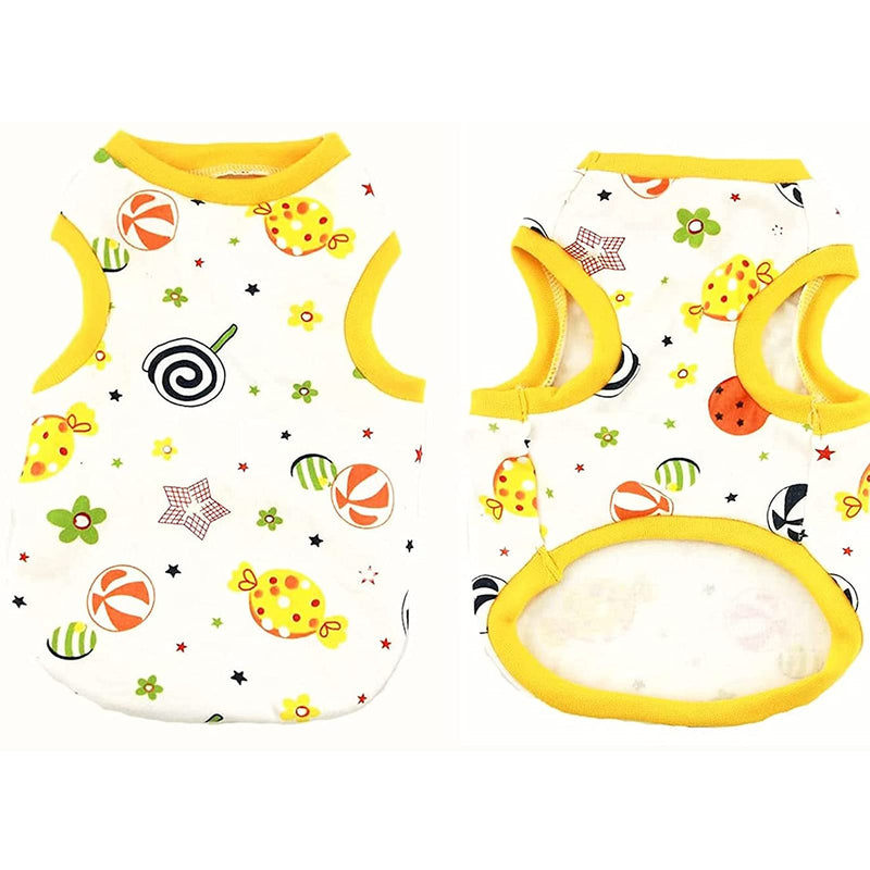 ABRRLO 3 Pack Dog Shirts Cotton Pet Dog Clothes Cute Print Vest for Small Dogs Cats Puppy T shirts Outfit Doggie Pajamas Clothing XS (Pack of 3) Style A - PawsPlanet Australia