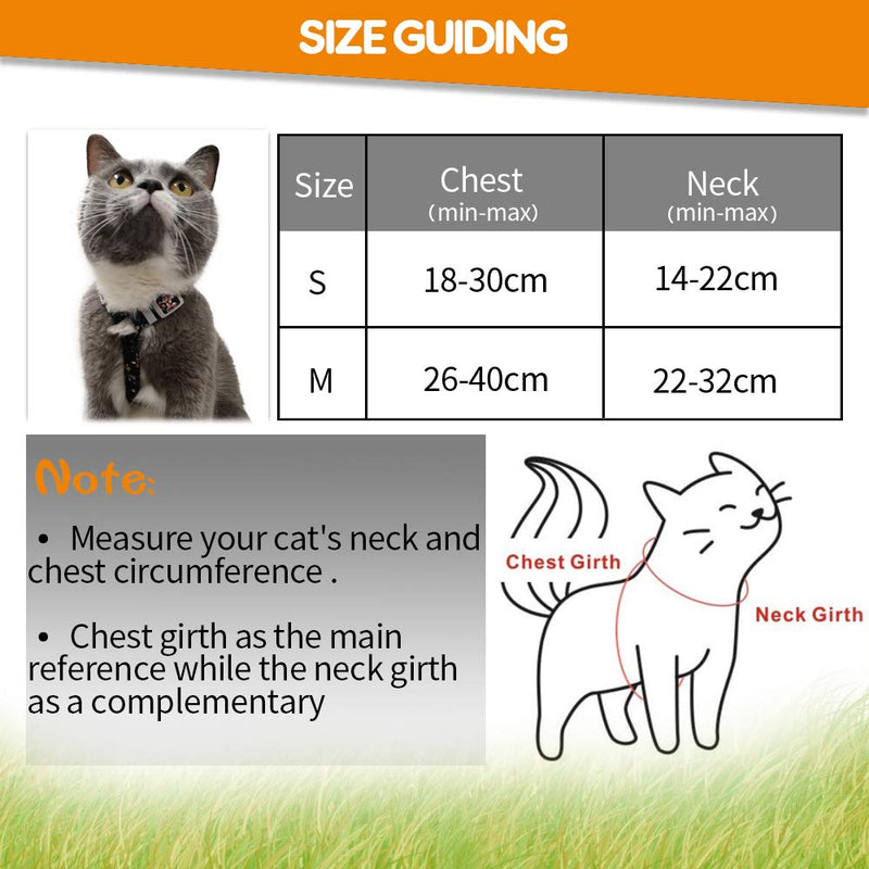 PETTOM Cat Harness with Lead, Adjustable Harness Lead Set for Cat Kitten Small Pet Outdoor Walking with Quick Buckle, Floral Design S: Chest 18 - 30 CM Black Floral - PawsPlanet Australia