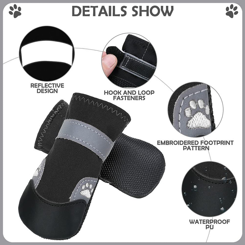 BINGPET Waterproof Dog Boots Dog Shoes - 2 Pairs Reliable Paw Protector with Reflective Straps, Anti-slip Dog Boots for Indoor & Outdoor Small and Medium Dogs, Puppies Black - PawsPlanet Australia