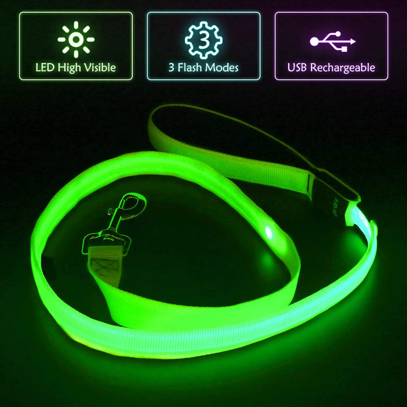 [Australia] - BSEEN LED Lighted Dog Leash - USB Rechargeable Nylon Webbing Glowing Pet Leash, Light Up Puppy Lead for Nighttime Dog Walking 47 Inch (120cm) Neon Green 