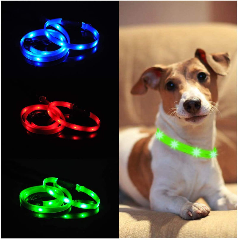 LED Pet Traction Set,LNIDEAS Led Flashing Dog Leash and Collar Set light,Ultra-Bright USB Rechargeable Glowing Pet Collars, Cut To Fit Any Size, light up Waterproof 4.3ft Dog Lead +LED Collar(Green) Green - PawsPlanet Australia