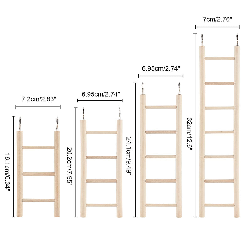 AHANDMAKER 4 Pcs Bird Step Wood Ladder, 4 Sizes Natural Wood Bird Climbing Bridage, Durable Birds Steps Climbing Bridge Wooden Ladder for Small Animal Parrot, Parakeet, Cockatoo, Lovebirds, Budgie - PawsPlanet Australia