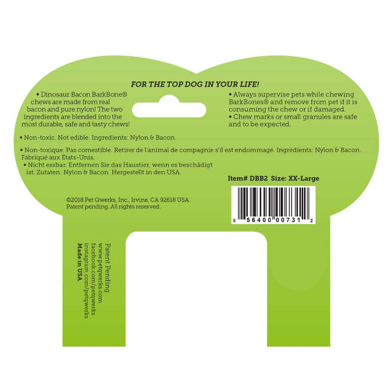 [Australia] - Pet Qwerks Dinosaur BarkBone Chew Toy - Tough Durable Nearly Indestructible Bone for Extreme Aggressive Power Chewers | Made in USA, with FDA Compliant Nylon - 2 Flavors Available REAL BACON XXXL 