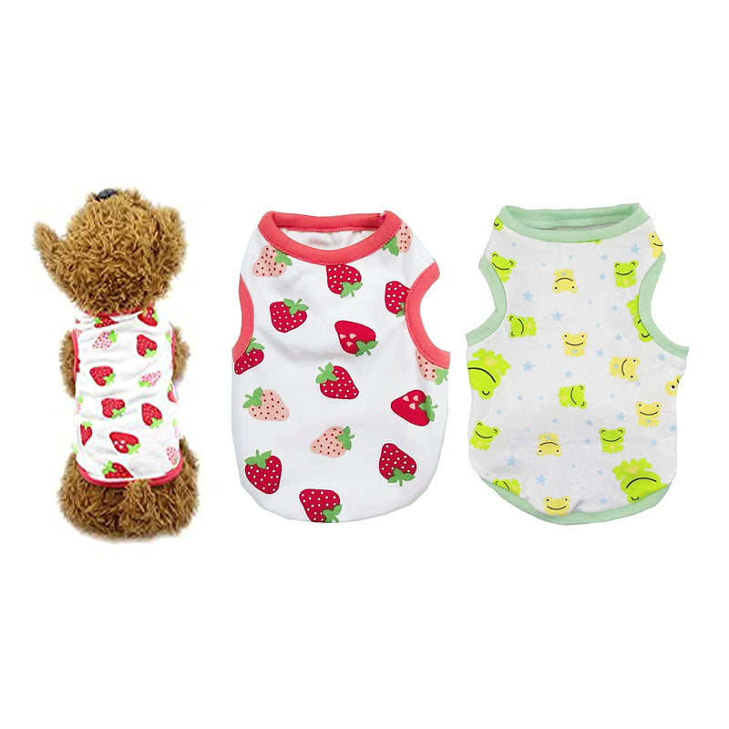 PETCARE 2 PCS Cotton Dog Shirts Pet Shirts Cartoon Print Dog T-Shirt Vest Pet Clothing Puppies Clothes for Small Dogs Doggie Spring Summer Apparel(XS(Chest: 26cm/10.24inch), 2 STYLE) X-Small Frog+Strawberry - PawsPlanet Australia