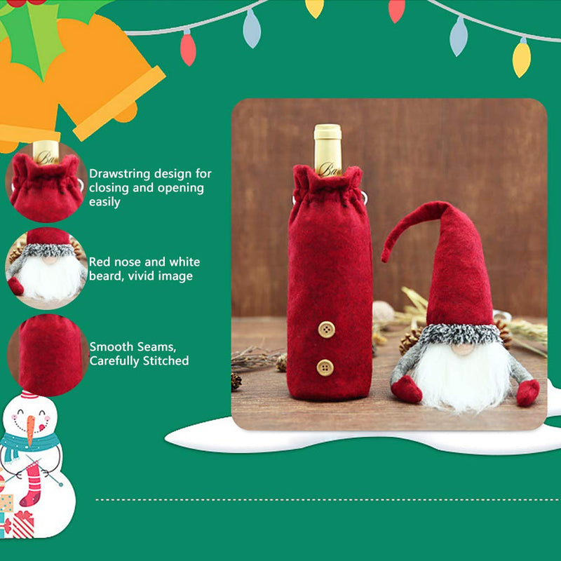 Christmas Wine Bottle Cover Bags, Santa Wine Bottle Cover Gift Bag, Gnome Bottle Topper Cover for Xmas Holiday Table Decorations 3 Pack - PawsPlanet Australia