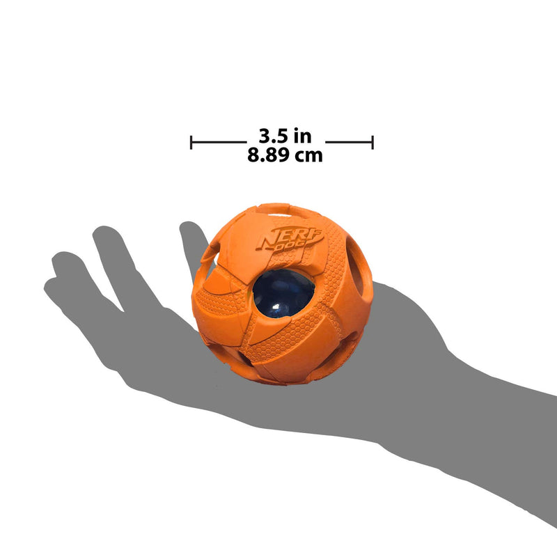 Nerf Dog Soccer Ball Dog Toy with Interactive LED, Lightweight, Durable and Water Resistant, 3.5 Inches, For Medium/Large Breeds, Two Pack, Green and Orange - PawsPlanet Australia