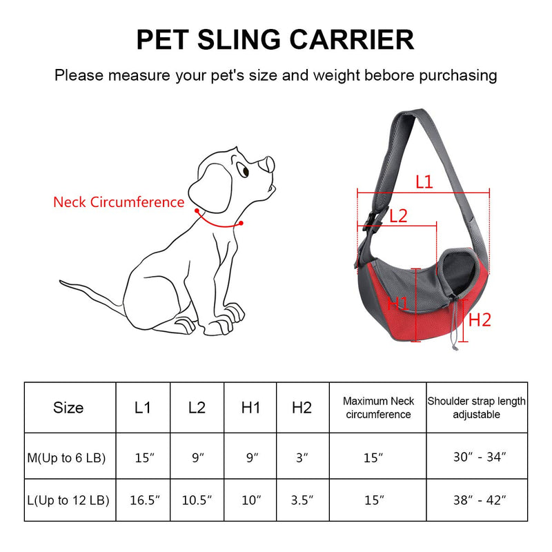 [Australia] - YouJia Pet Dog Sling Carrier, Breathable Mesh Travelling Pet Hands-Free Sling Bag Adjustable Padded Strap Front Pouch Single Shoulder Bag for Dogs Cats M(Up to 6 LB) 