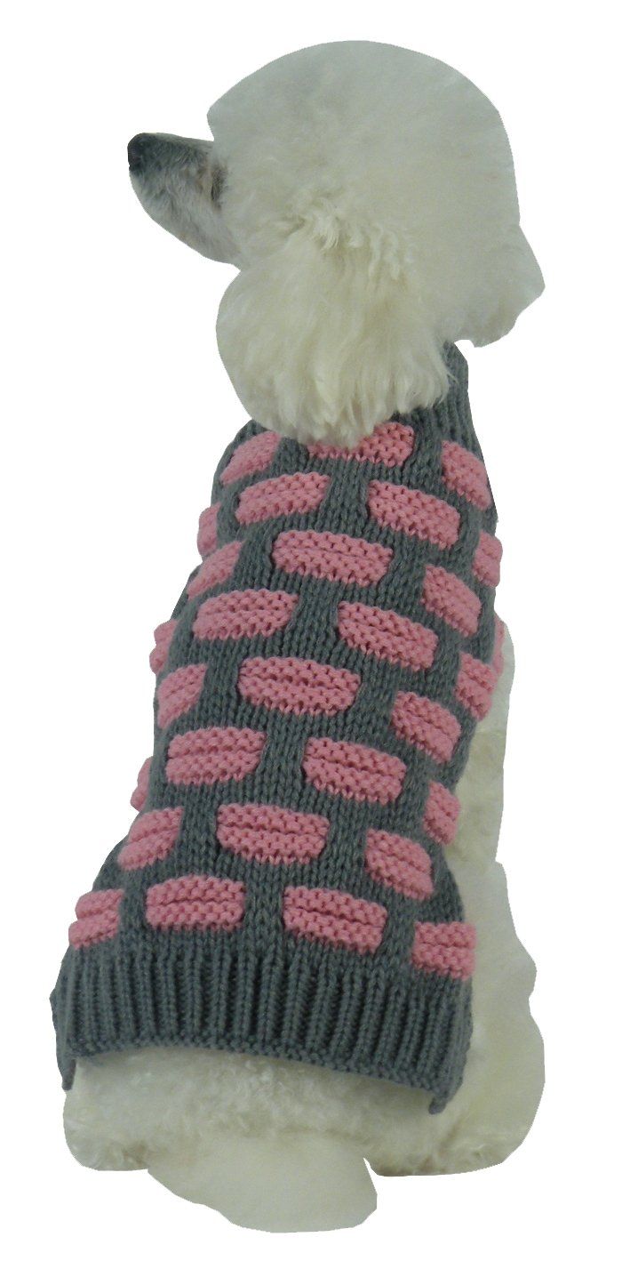 [Australia] - Pet Life Fashion Weaved Heavy Knit Designer Ribbed Turtle Neck Dog Sweater Pink and Grey Medium 