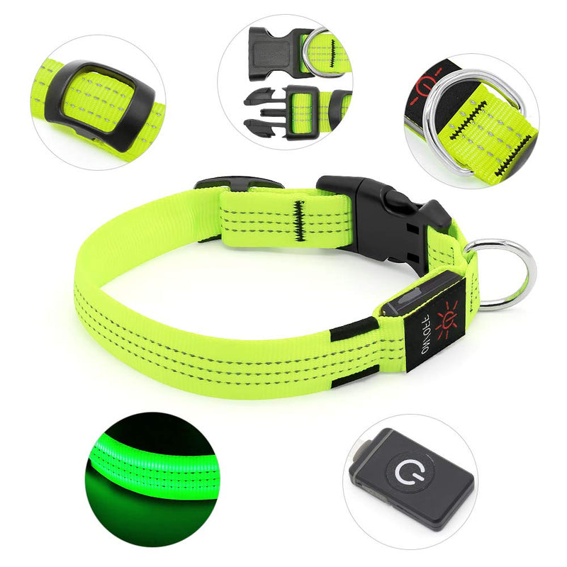 Illumifun LED Dog Collar, USB Rechargeable Nylon Webbing Adjustable Glowing Pet Safety Collar, Reflective Light Up Collars for Your Dogs Small Collar [15-18.9inch/38-48cm] Green3 - PawsPlanet Australia