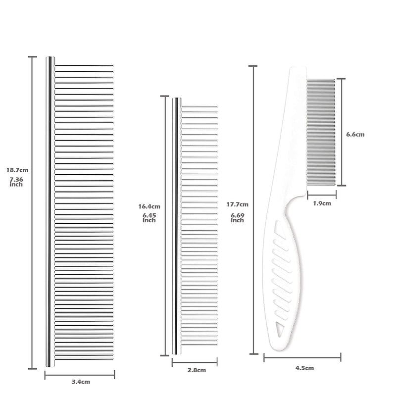 TanDraji Pet Dog Grooming Combs, Metal Cat Combs and Tear Stain Remover Comb with Rounded Teeth for Removing Tangles and Knots for Long and Short Haired Dogs and Cats(3 Pack) - PawsPlanet Australia