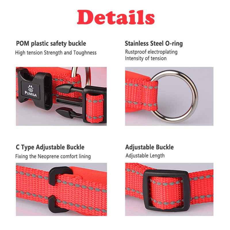 [Australia] - Padded Dog Collar, Weatherproof Puppy Collars, Adjustable Reflective Neoprene Padded Basic Dog Collars L(17.7-20.9in / 45-53cm) Red 