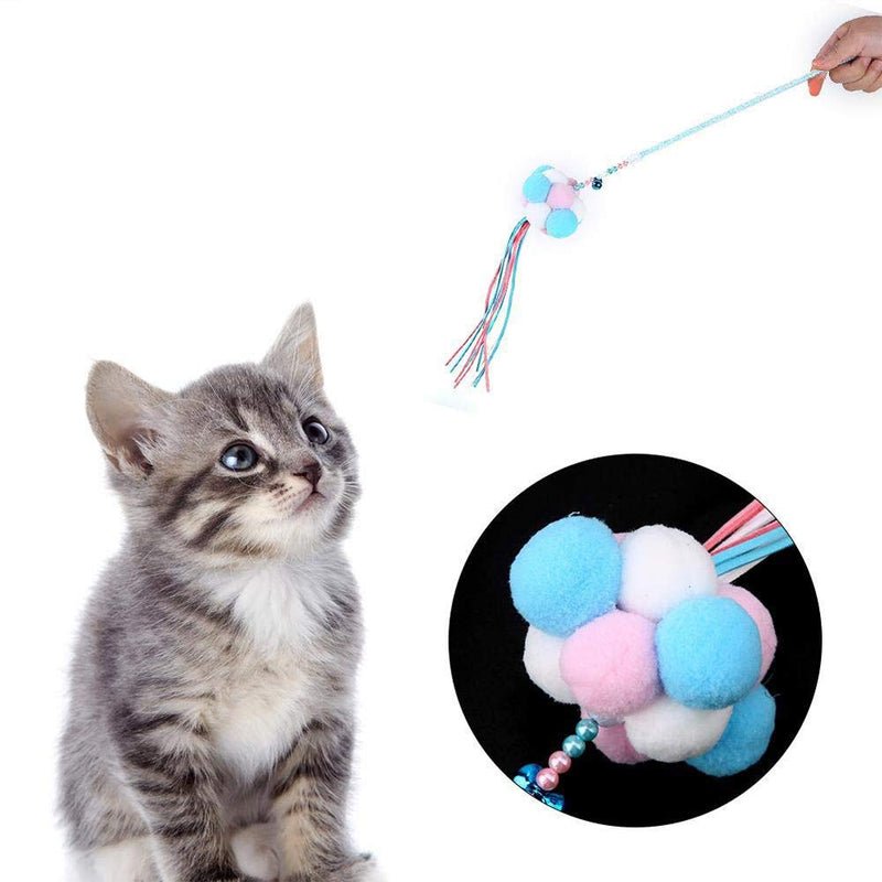 Amasawa 2 Pieces Fairy Stick Cat,Cat Teaser Toy,Pet Toy Ball Feather Tassel Fairy Stick Cat Funny Stick Pompom Plush Ball Bell Tassel Teaser Wand Stick Play Bite Toy - PawsPlanet Australia