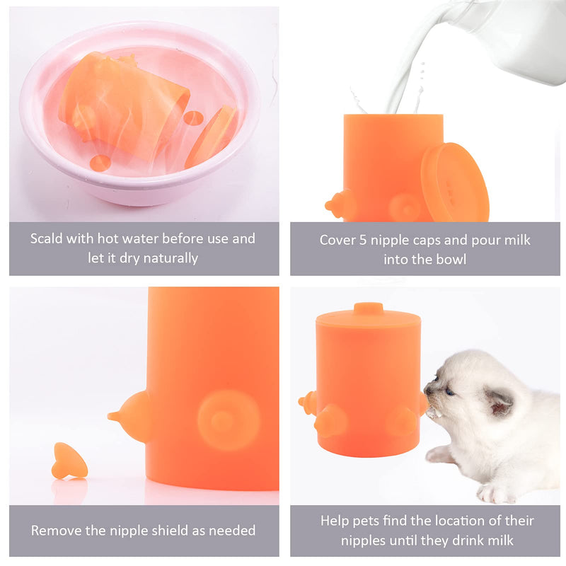 5 Pacifiers Puppy Kitten Silicone Feeder- Soft Puppy Milk Feeder Silicone Puppy Feeder for Feeding Small Pets Puppy Kitten ( Orange ) - PawsPlanet Australia