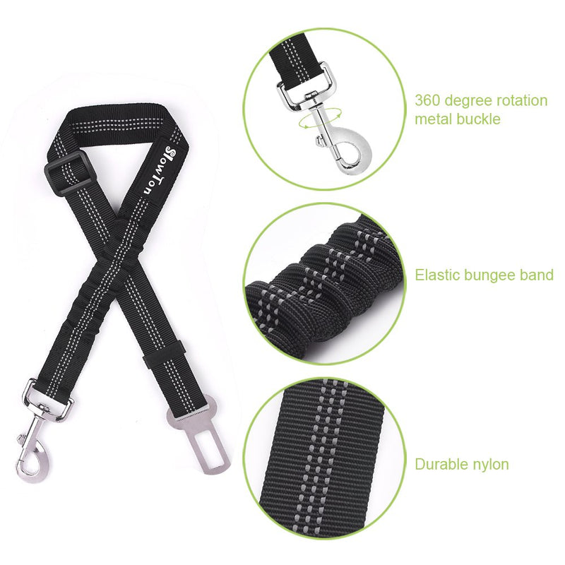 [Australia] - SlowTon Dog Seat Belt, 2 Pack Adjustable Pet Car Seatbelt Elastic Bungee Buffer Heavy Duty Reflective Nylon Safety Belt Connect to Dog Harness in Vehicle Travel Daily Use Black 