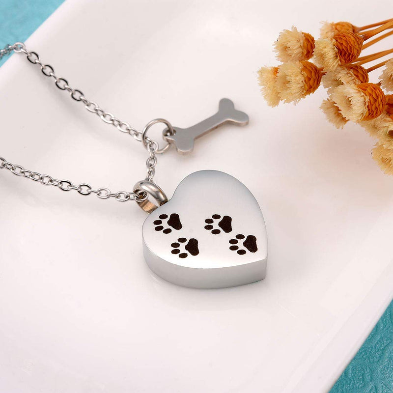 [Australia] - Cat Eye Jewels Stainless Steel Black Paw Print Pendant Pet Cremation Keepsake Ash Holder Memorial Urn Necklace for Ashes with Funnel Kit Heart with Paw Print 