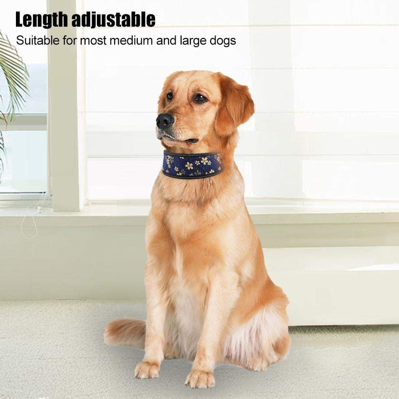 Pet Collar Nylon Adjustable Reflective Buckle Dog Collar Dog Training Collar with Soft Padding for Medium and Large Dogs(Navy Blue+Flowers M) Navy Blue+Flowers M - PawsPlanet Australia