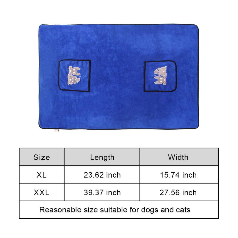 Bravpet Pet Drying Towel Dog Blanket Microfibre Dog Bathrobe Puppy Cat Absorbent Quick Drying Towel Super Soft Bath Towel Machine Washable for Small, Medium, Large for Dog Cat (XL-Large, blue) XL-Large - PawsPlanet Australia