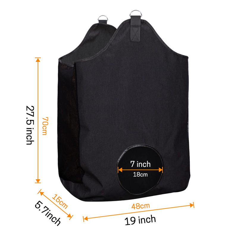 ZELARMAN Horse Hay Bag with Large Capacity，Slow Feeder Hay Nets， Leather Trim Feeding Bag for Horses, Sheep Small Black - PawsPlanet Australia