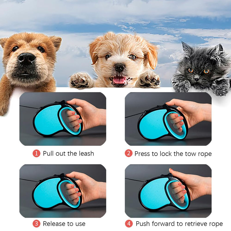 TRKETK Retractable Dog Lead, 5m Tangle-Free Extendable Dog Lead with Anti-Slip Handle Anti-Theft Dog Leads with Dog Collar for Small to Medium Dogs (Blue) - PawsPlanet Australia
