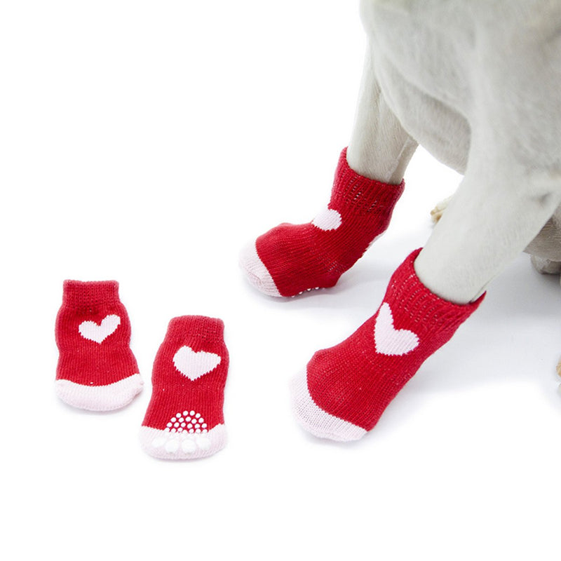 Harfkoko Pet Heroic Anti-Slip Knit Dog Socks&Cat Socks with Rubber Reinforcement, Anti-Slip Knit Dog Paw Protector&Cat Paw Protector for Indoor Wear, Suitable for Small&Medium&Large Dogs&Cats Warm heart S - PawsPlanet Australia