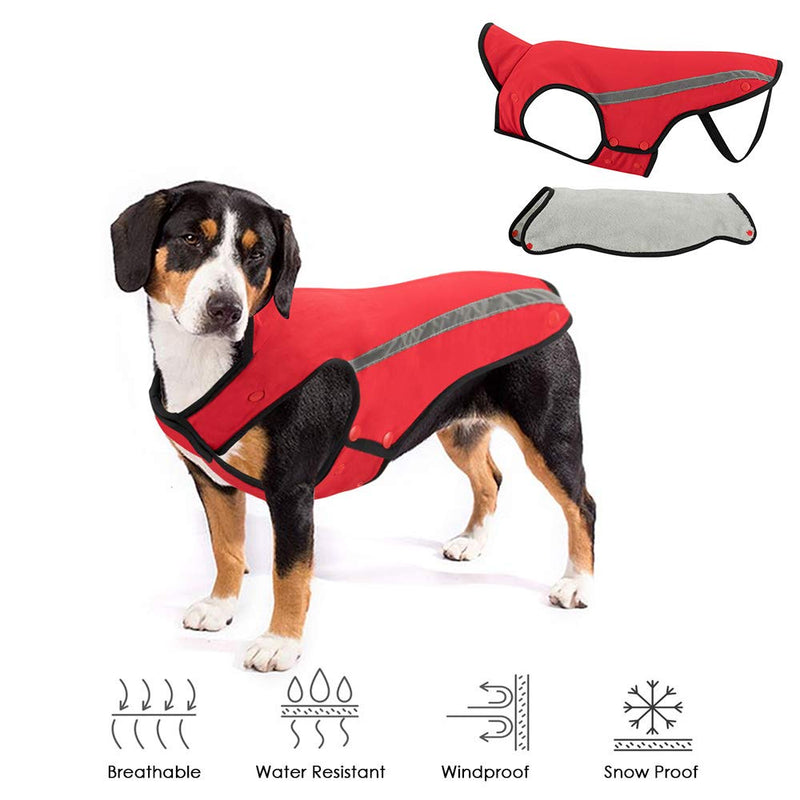 [Australia] - SlowTon Dog Jacket, Winter Dog Coat Waterproof Windproof Warm Adjustable Pet Vest Reflective Snowsuit Detachable Flannel Lined Jackets Cold Weather Clothes for Small Medium Large Dogs L(Chest:24-27.7", Neck:22-23.2", Back:22.4") Red 