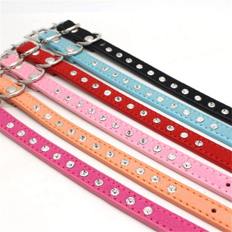 Rhinestone Dog Collar Cute Crystal Diamond Cat Collar Soft Leather Kitten Puppy Collars Adjustable for Small Medium Dogs Pink XXS - PawsPlanet Australia