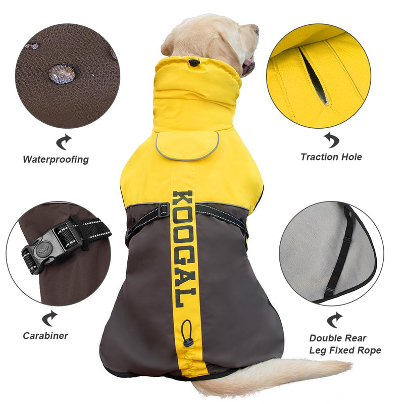 Large Dog Winter Coat, Warm Dog Jacket Reflective Fleece Dog Cold Weather Coat Warm Doggie Clothes Waterproof Dog Vest with Zipper Leash Hole for Small Medium Large Dogs (Yellow, 4XL) Yellow - PawsPlanet Australia