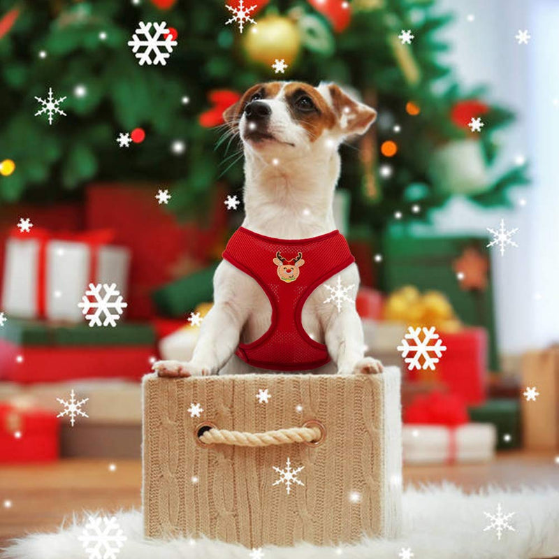 [Australia] - SCENEREAL Christmas Dog Harness Vest with Leash Set 2 Packs - Adjustable Soft Mesh Harnesses Snowman Elk Pattern Label Green Red M(Neck girth 14", Chest girth 14" - 18") 