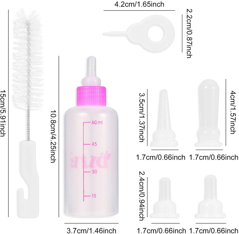WEDAWN Small Puppy Feeding Bottle Kits, Kitten Nursing Bottle Can Squeeze Liquid,Replacement Mini Nipples Kits with Needle for Pets, Kittens, Puppies, Rabbits, Small Animals Bottle+Nipple 60ML - PawsPlanet Australia