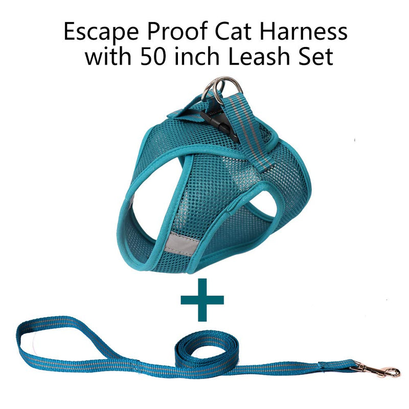 Diizeco Cat Harness and Leash Set for Walking Escape Proof Soft Mesh Cat Vest Harness with Reflective Strap Ultra Light Adjustable Kitten Collar Comfort Fit for Small Medium Large Cats M Turquoise - PawsPlanet Australia