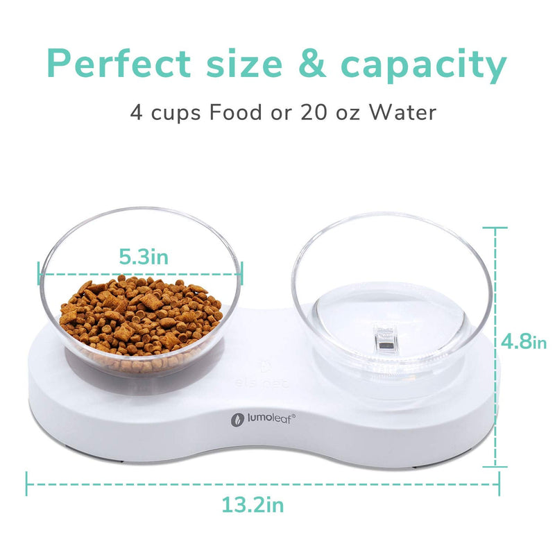 LumoLeaf Raised Cat Food Bowls with Stand, Tilted Double Bowls Feeding Station for Kittens, Detachable & 0-30° personalised Elevated Cat Dog Pet Bowls Set, Anti Vomiting and Stress Free. Double Bowls w/ Spoon - PawsPlanet Australia