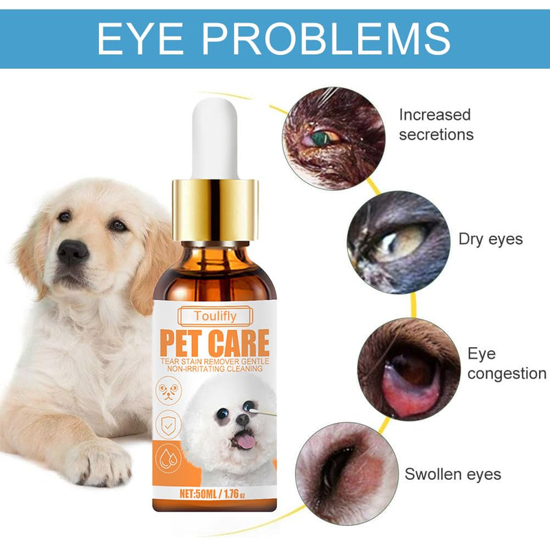 Toulifly eye drops for dogs, gentle eye care for dogs, care product for eyes, eye drops for dogs & cats, eye care for irritated against tear stains, irritated & itchy eyes (50ml) 50 ml - PawsPlanet Australia