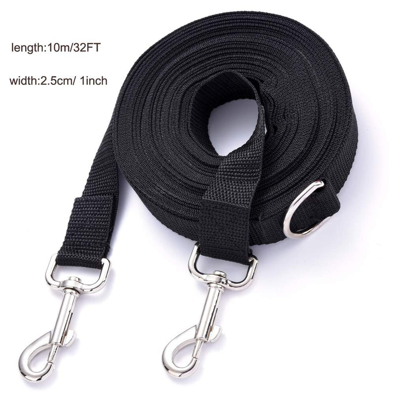 Dog Training Lead,32FT/10M double clip Nylon Long dog leash For Dogs - Great for Training, Play, Camping, or Backyard Recall training lead Black - PawsPlanet Australia