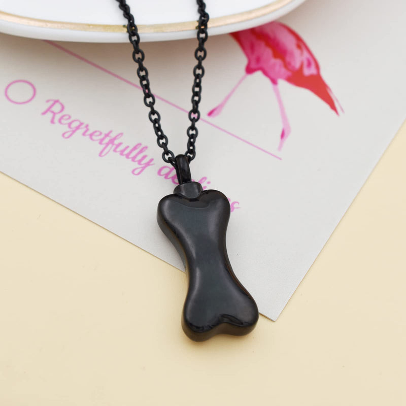 Custom Dog Bone Memorial Pendant Necklace with Paw Print, Stainless Steel Personalized Pet Cremation Jewelry Puppy Animal Urn Pendant Best Friends Friendship Pet Keepsake Gifts Dog Urn Necklace for Ashes for Dog Lovers Black - PawsPlanet Australia