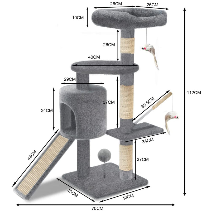 VOUNOT Scratching Post Stable Cat Tree Climbing Tree for Cats with Platforms Cave Sisal Rope, 115cm, Grey - PawsPlanet Australia