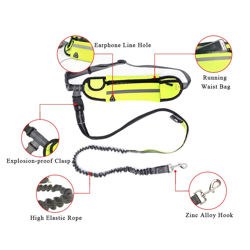 [Australia] - WishLotus Hands Free Dog Leash for Running Walking Outdoor Training Belt Dog Accessories Include Waterproof Waist Pack and Nylon Retractable Dog Belt Suitable for Small and Medium Pets up to 88 lbs Green 