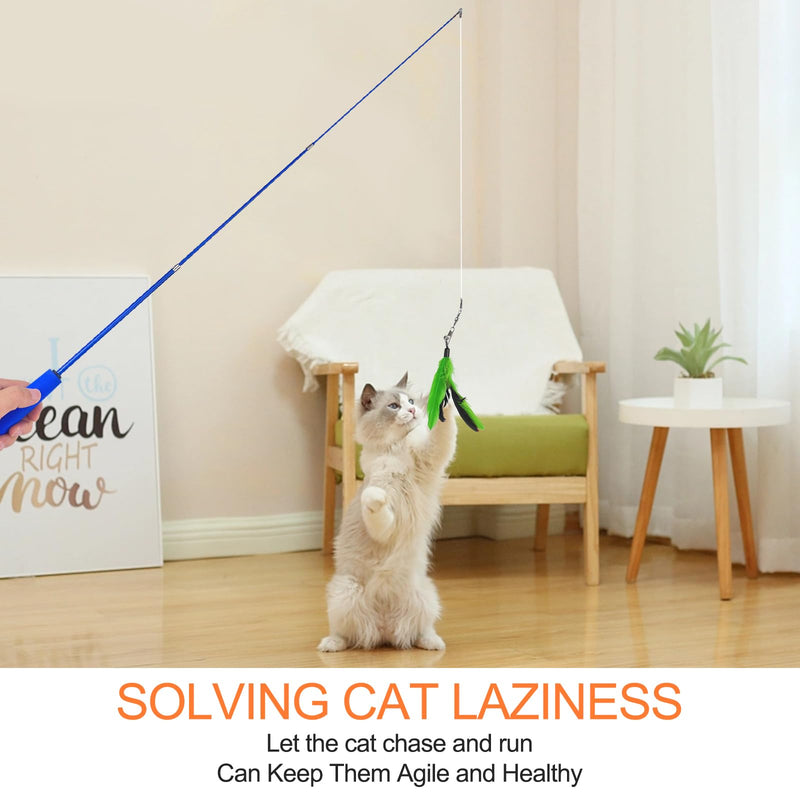 Fousenuk Cat Fishing Rod Stable with Feathers, Pack of 12 Cat Toys Intelligence, Cat Toy, the Cat Fishing Rod Is 31cm Long Can Be Extended to 83cm, Feather Toy for Employment - PawsPlanet Australia