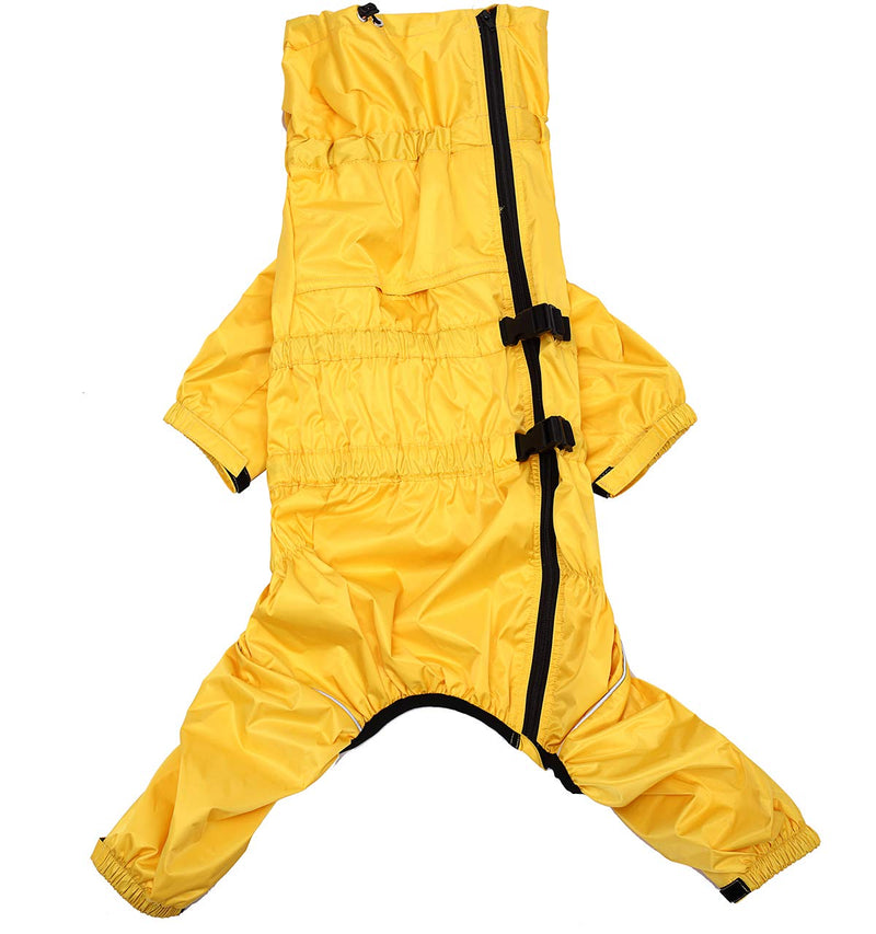 Morezi dog raincoat with high collar waterproof raincoat for dogs reflective four-leg rain gear jumpsuit for puppies small medium pet - Yellow - XXL - PawsPlanet Australia