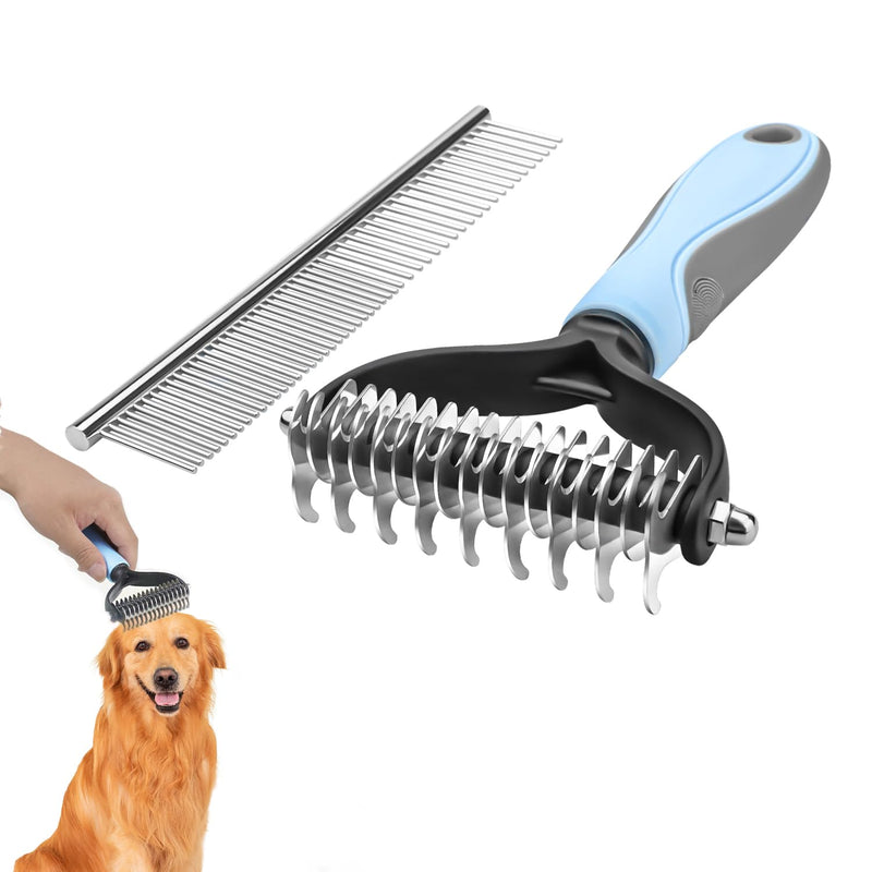 AIVORO dog brush and cat brush long hair animal hair brush, 17+9 double-sided undercoat brush dogs, dog comb undercoat with stainless steel comb - PawsPlanet Australia