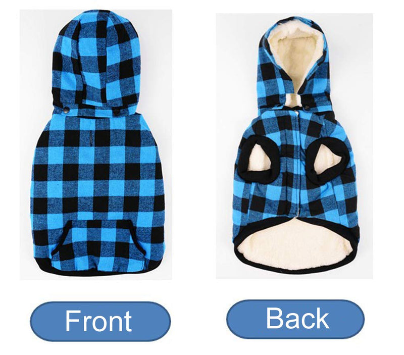 Rantow Windproof Pet Dog Jacket Winter Coat Detachable Hat Cold Weather Dog Vest Red Plaid/Blue Plaid Puppy Hoodie Sweater Clothing Outfits XXL Blue - PawsPlanet Australia