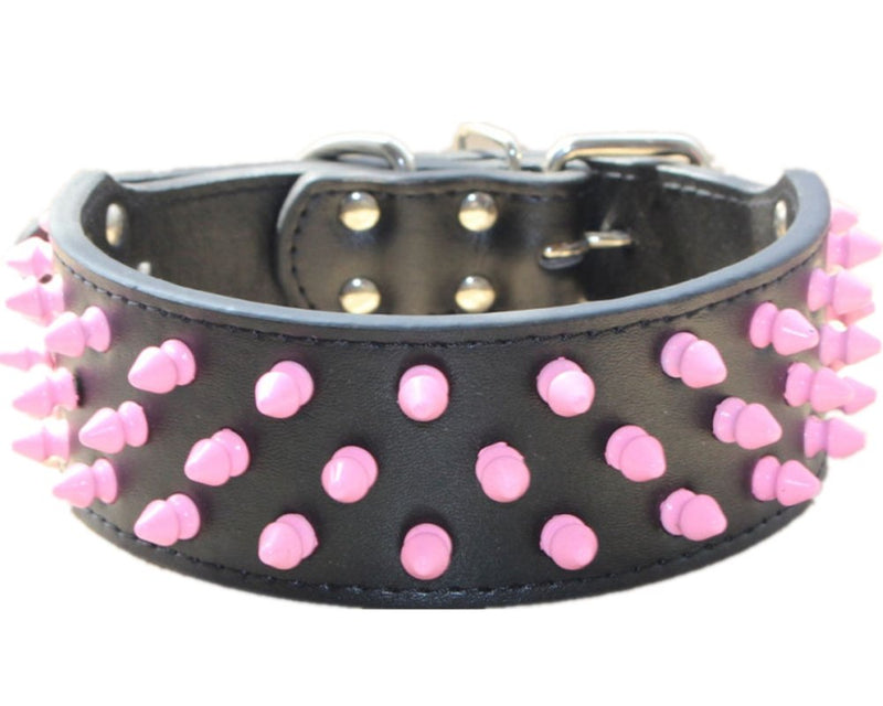 [Australia] - haoyueer Pink Spiked Studded Dog Collar 2 Inch in Width Leather Dog Collars Chain Leash Combo Set Fit Medium & Large Dogs Pitbull Husky Mastiff Terrier M Black 