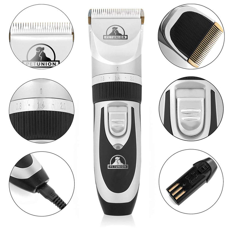 [Australia] - Pet Union Professional Dog Grooming Kit - Rechargeable, Cordless Pet Grooming Clippers & Complete Set of Dog Grooming Tools. Low Noise & Suitable for Dogs, Cats and Other Pets Chrome 