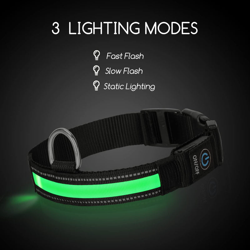 Nobleza - LED light collar for dogs, rechargeable dog collar, luminous, collar adjustable, 100% waterproof, 3 flashing lights, safety collar for large, small, medium-sized dogs, green L - PawsPlanet Australia