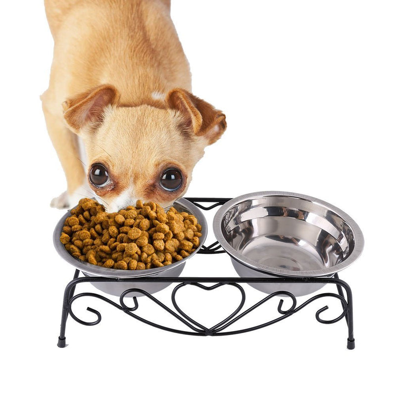 Yosoo Double Twin Stainless Steel Bowls Dog Puppy Cat Pet Food Water Bowl Dish Feeder Dish Retro Iron Stand - PawsPlanet Australia