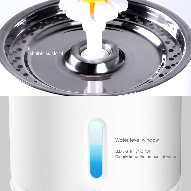 Cat Drinking Fountain, Water Dispenser for Cats with Water Level Window, Cat Water Fountain Stainless Steel with 4 Pieces Hygiene Filter & 1 Silicone Mat, Drinking Fountain for Pets with LED Light - PawsPlanet Australia