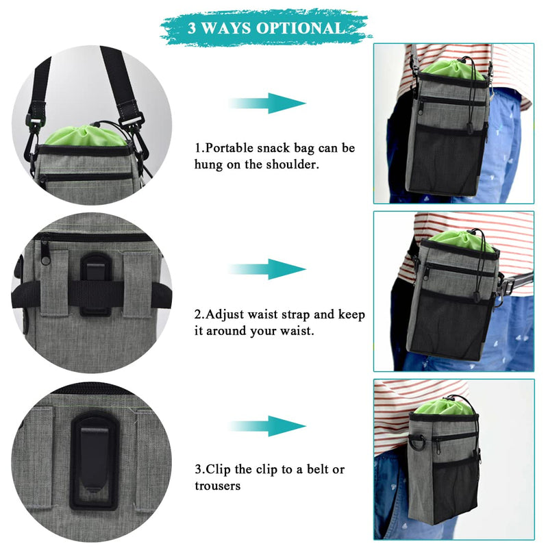 TVMALL Dog Training Treat Bag with Poop Bag Holder Waterproof Dog food Storage Bag Training Pouch with Adjustable Belt Shoulder Strap Easy to Carry Free Dog Plush Toys clicker two Garbage bags… Grey-Green-1 - PawsPlanet Australia