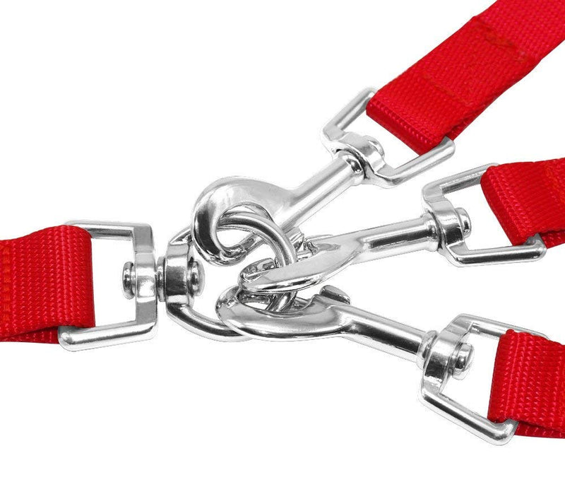 3 Way Dog Leash + Foldable Travel Liner Nylon Adjustable Clutch No Tangle Detachable 3 in 1 Multiple Dog Leash with Soft Padded Handle (Red) Red/Excursion Solid Color (Getaway Solids) - PawsPlanet Australia