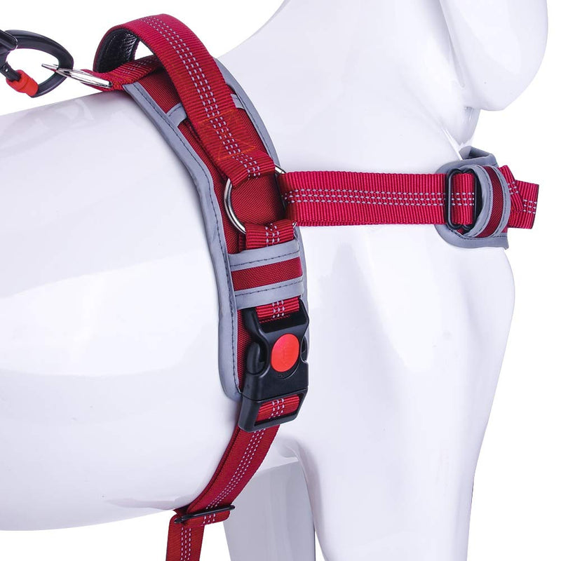 [Australia] - AdventureMore No Pull Choke Free Dog Halter Harness Leash Set - Dog Harness with Handle & 5 ft Double-Handle Shock Absorbing Bungee Dog Training Leash and Harness XL(chest 21-38 in, neck 23-35 in) Red 